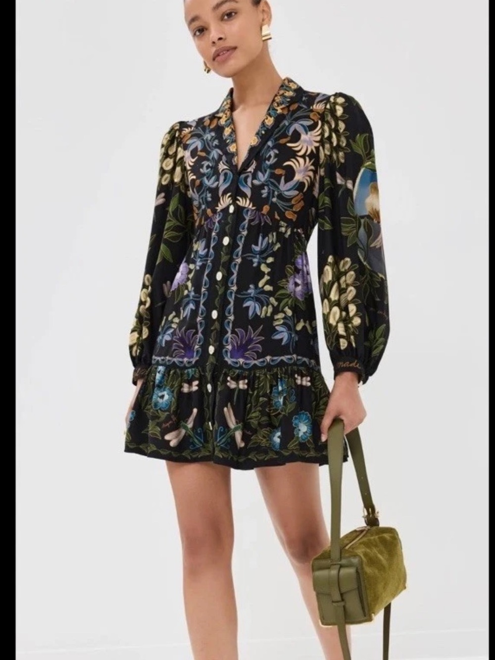 Farm Rio Winter Garden Mini Dress Women’s Medium  floral birds Anthropologie B11
